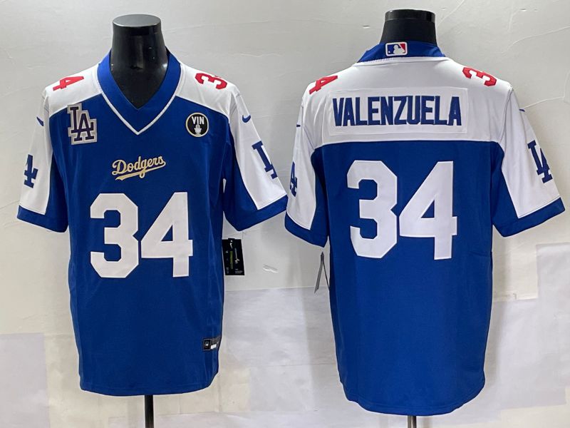 Men 2025 Los Angeles Dodgers 34 Valenzuela Blue white Nike MLB Jersey style 7075